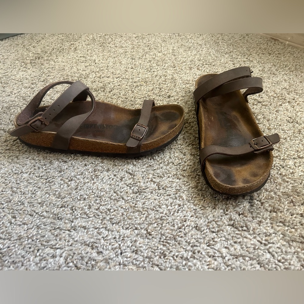 Birkenstock Brown Leather Two-Strap Sandals Size 38